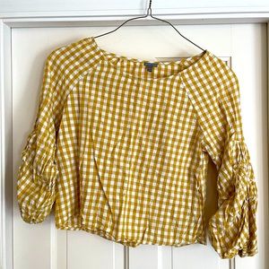 Plaid/checkered mustard color, balloon sleeve shirt